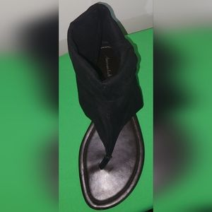 Worn Black 🔥 Slip On Thong Soft Suede Cuff Sandals With Silver Studded Straps